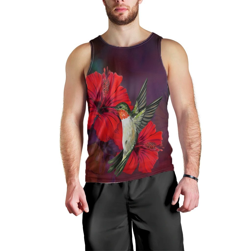 Hawaiian Hummingbird And Hibiscus Polynesian Tank Top - AH Black - Polynesian Pride