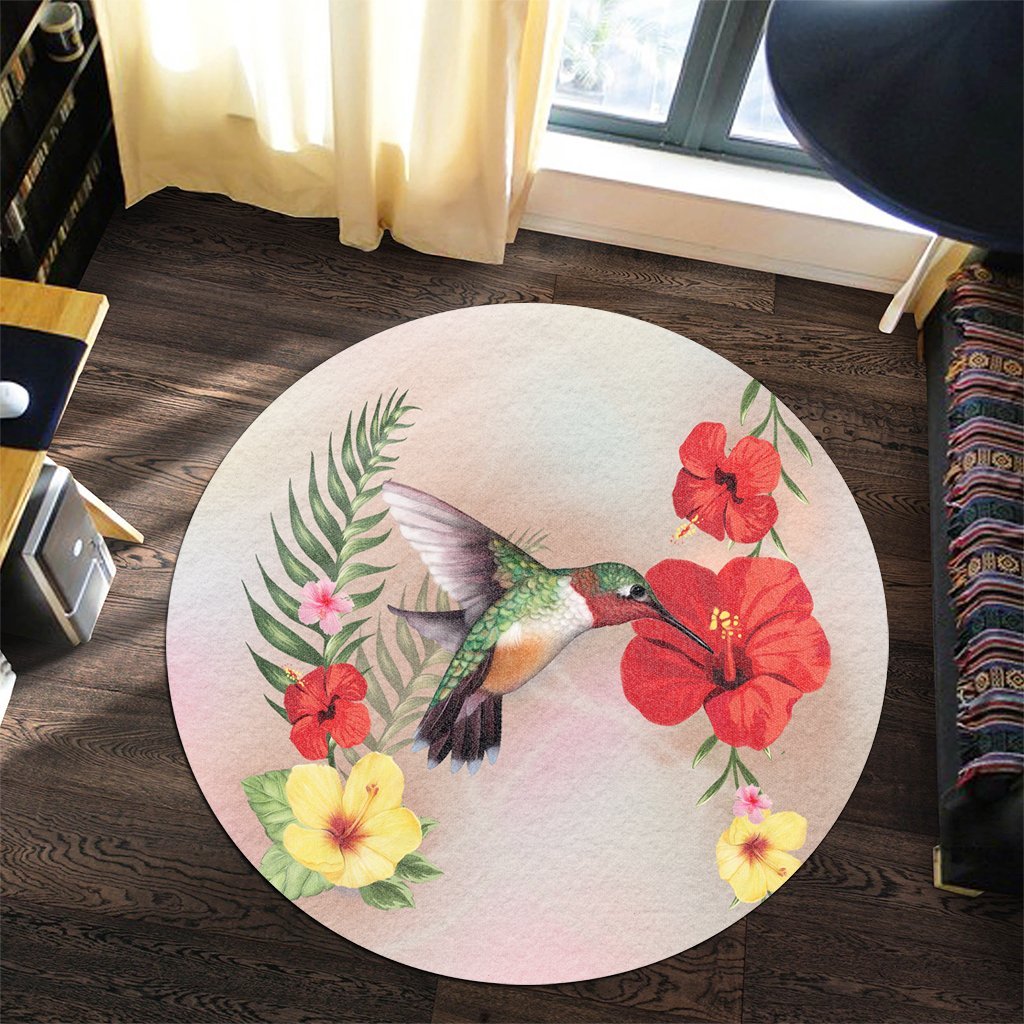 Hawaiian Hummingbirds Hibiscus Polynesian Round Carpet - AH - Polynesian Pride