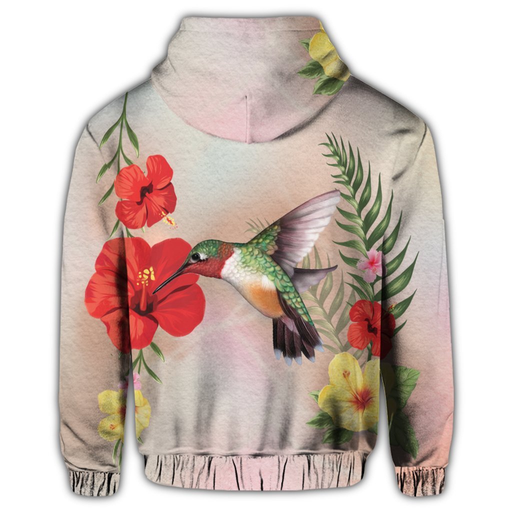 Hawaiian Hummingbirds Hibiscus Polynesian Zip Hoodie - Polynesian Pride