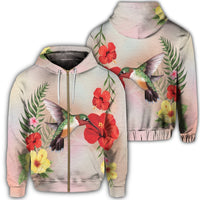 Hawaiian Hummingbirds Hibiscus Polynesian Zip Hoodie Unisex Art - Polynesian Pride