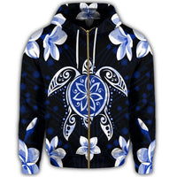 Hawaiian Icon Blue Turtle Plumeria Zip Hoodie - Polynesian Pride