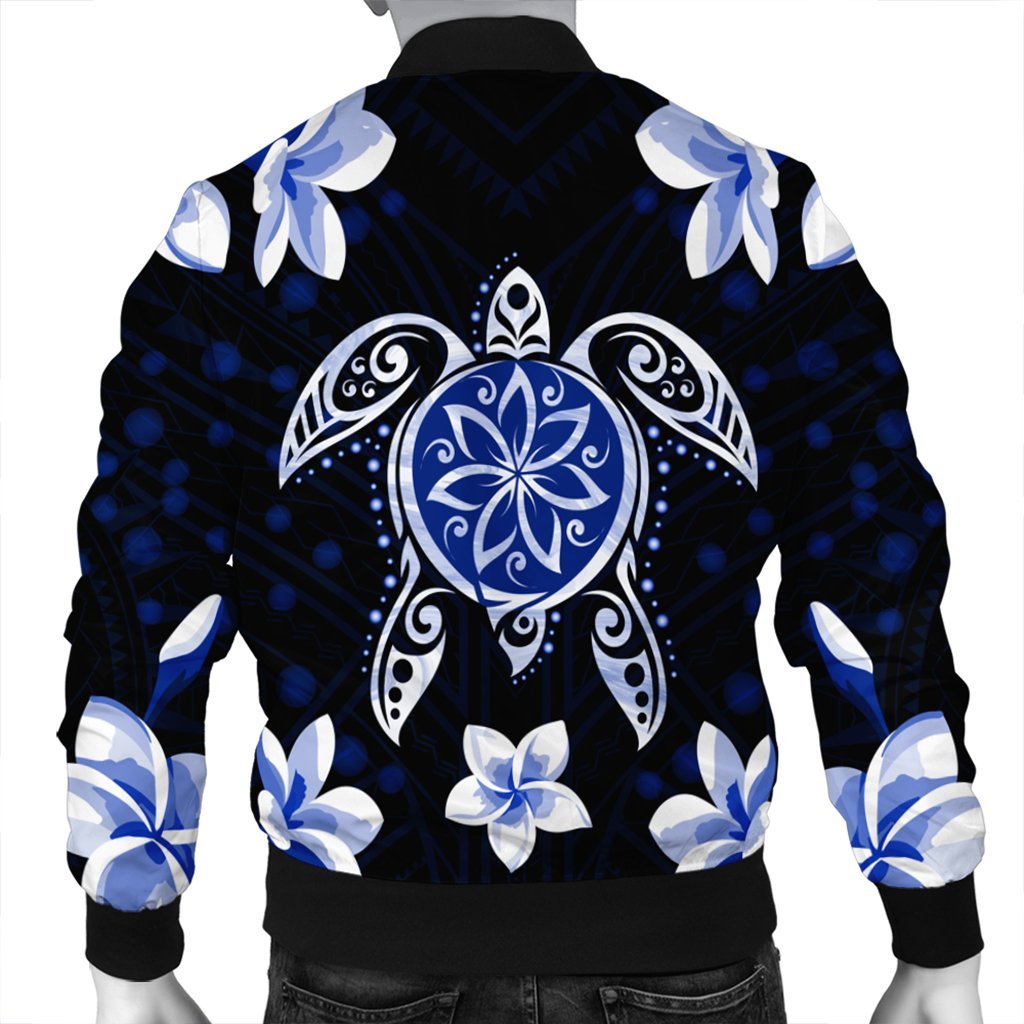 Hawaiian Icon Blue Turtle Plumeria Bomber Jacket AH - Polynesian Pride
