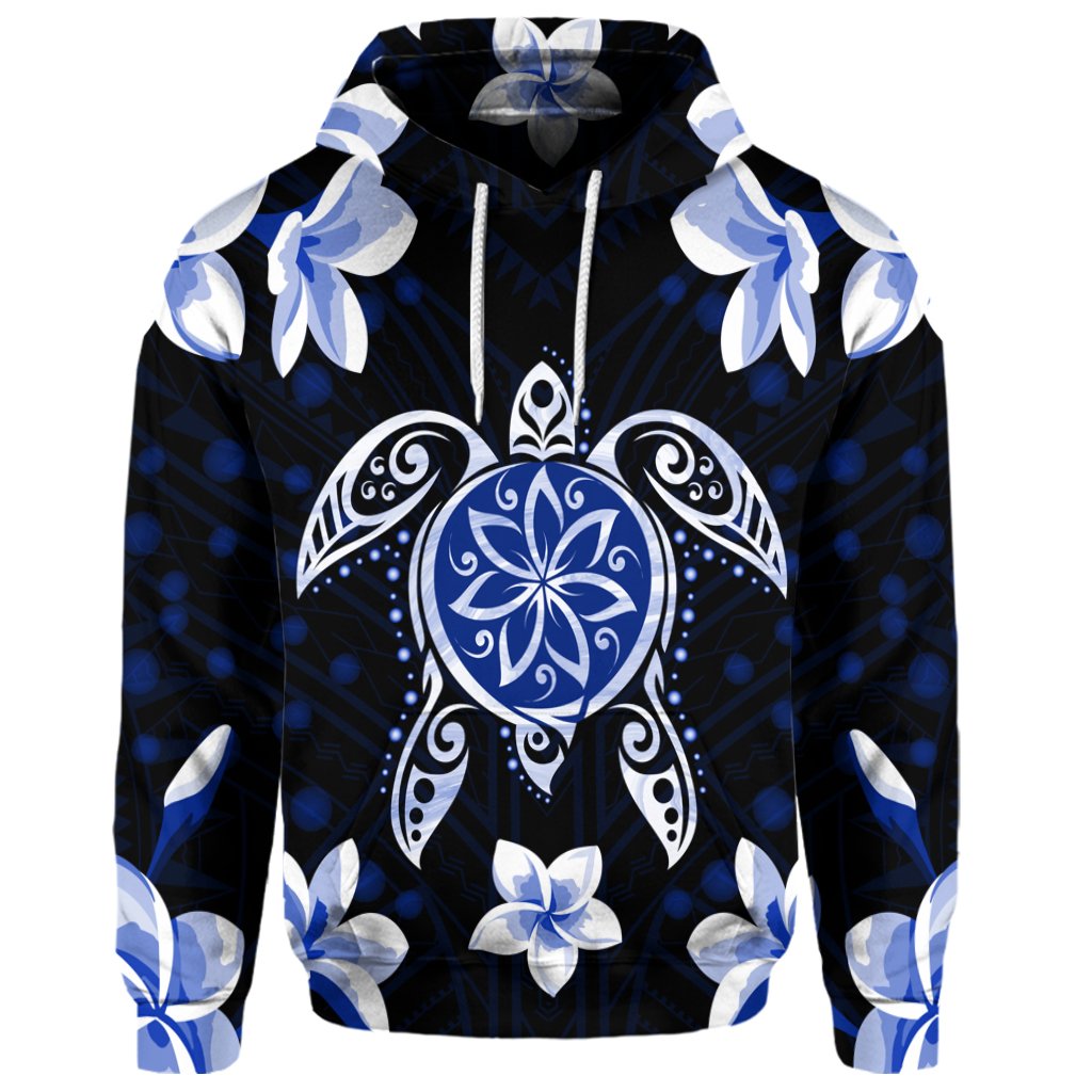 Custom Hawaiian Icon Blue Turtle Plumeria Hoodie - Polynesian Pride