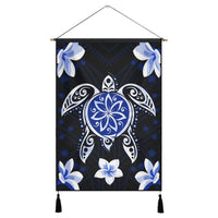 Hawaiian Icon Blue Turtle Plumeria Hanging Poster AH Hanging Poster Cotton And Linen - Polynesian Pride