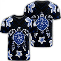 Hawaiian Icon Blue Turtle Plumeria T Shirt Unisex Black - Polynesian Pride