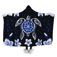 Hawaiian Icon Blue Turtle Plumeria Hooded Blanket AH Hooded Blanket White - Polynesian Pride