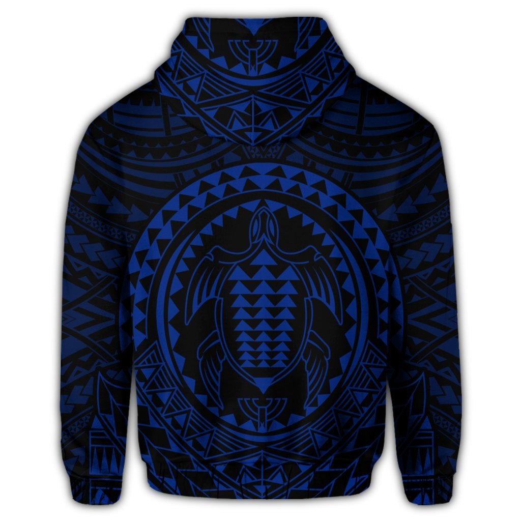 Hawaiian Kakau Honu Arc Polynesian Blue Zip Hoodie - Polynesian Pride