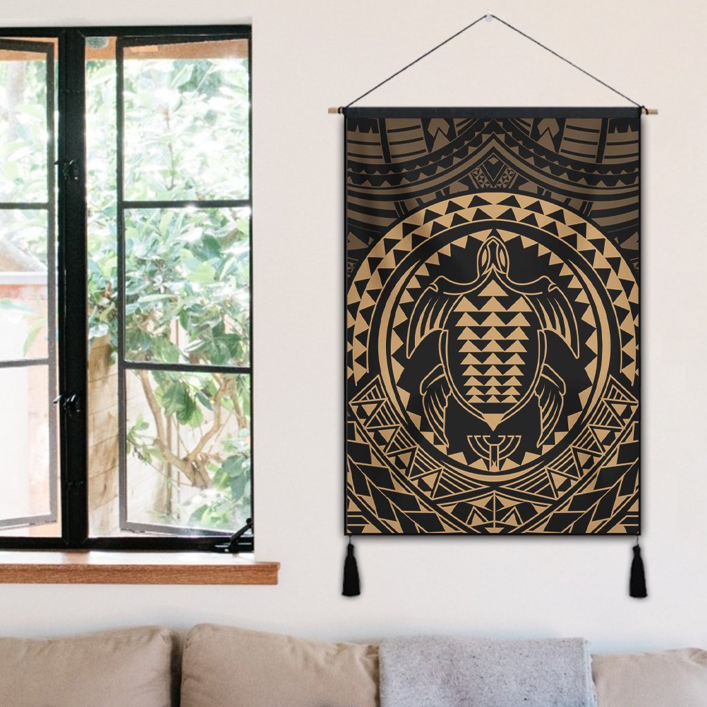 Hawaiian Kakau Honu Arc Polynesian Gold Hanging Poster - AH - Polynesian Pride