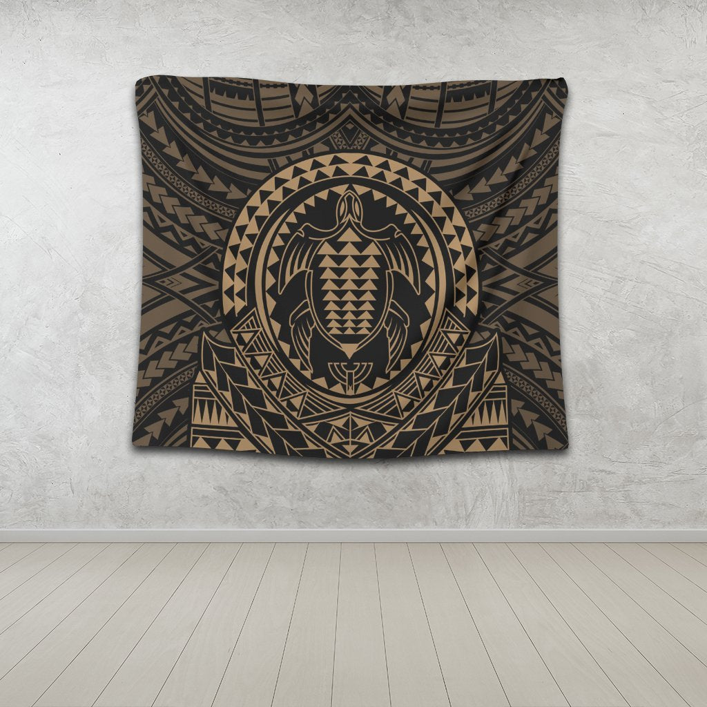 Hawaiian Kakau Honu Arc Polynesian Gold Tapestry - AH - Polynesian Pride
