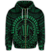 Hawaiian Kakau Honu Arc Polynesian Green Zip Hoodie - Polynesian Pride