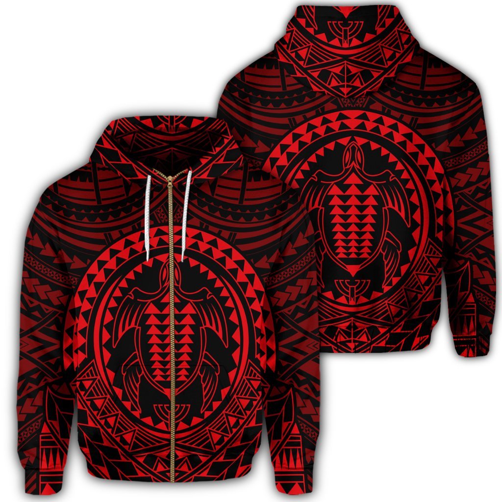 Hawaiian Kakau Honu Arc Polynesian Red Zip Hoodie Unisex Art - Polynesian Pride