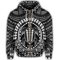Hawaiian Kakau Honu Arc Polynesian White Zip Hoodie - Polynesian Pride