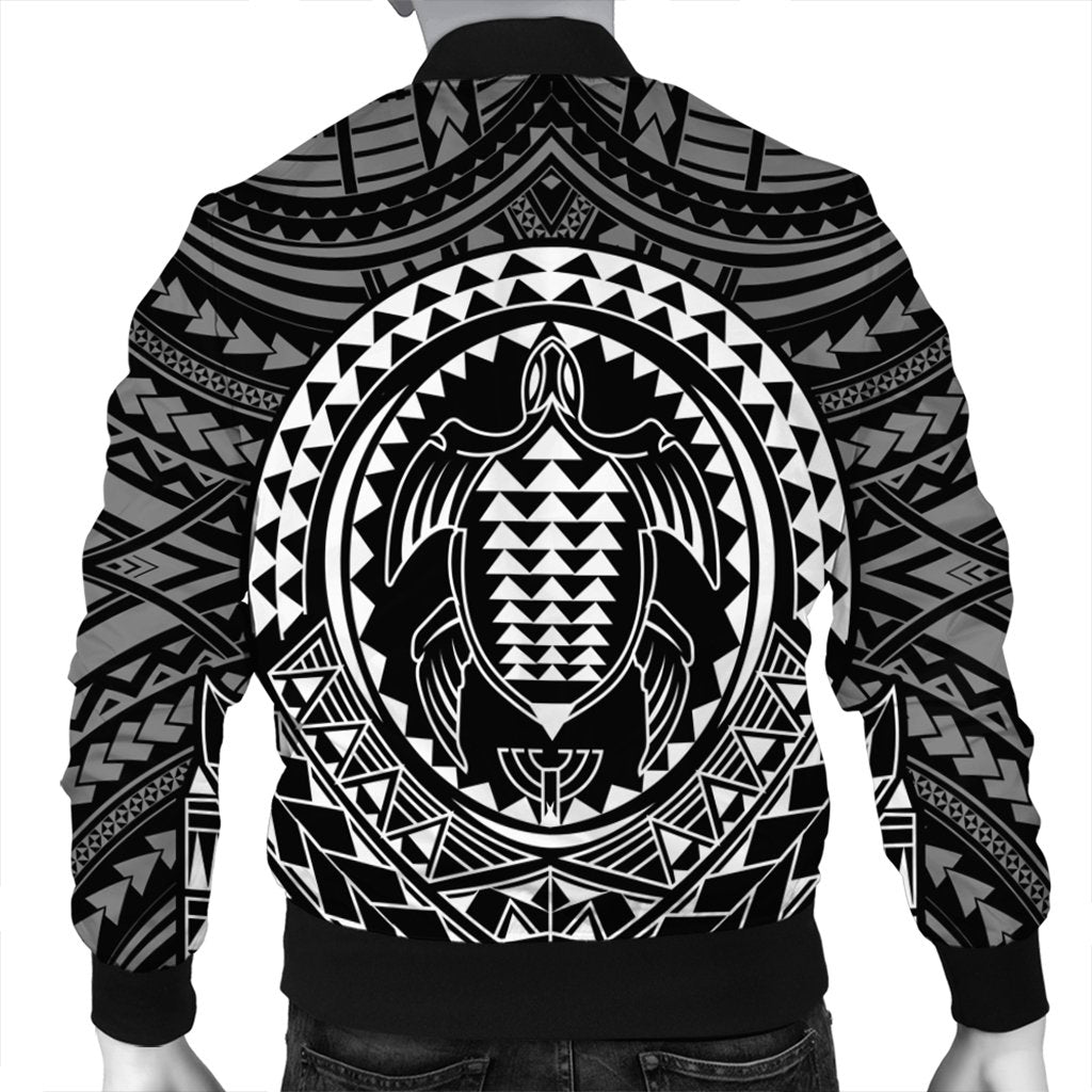 Hawaiian Kakau Honu Arc Polynesian White Bomber Jacket - AH - Polynesian Pride