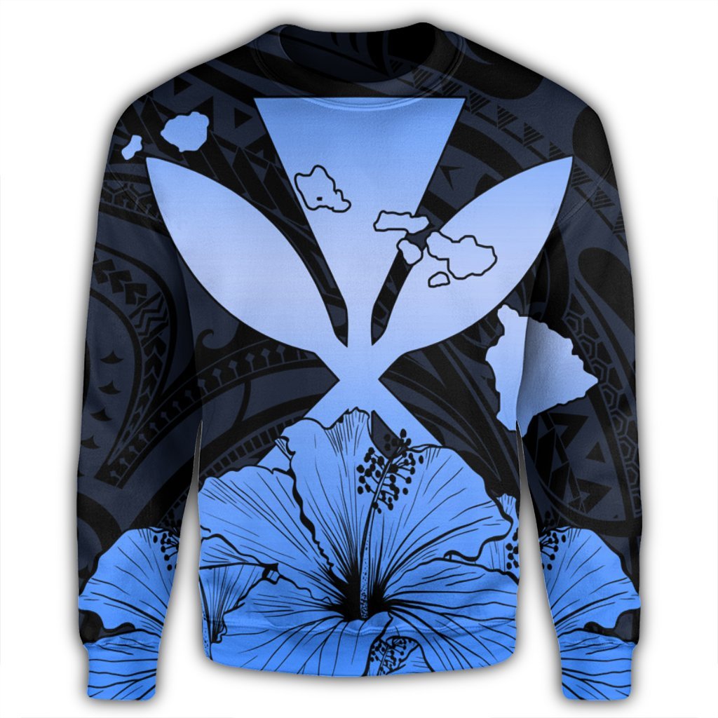 Hawaiian Kanaka Sweatshirt Hibiscus Polynesian Love - Blue - AH - Polynesian Pride