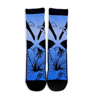 Hawaiian Kanaka Crew Socks Hibiscus Polynesian Love - Blue - AH - Polynesian Pride