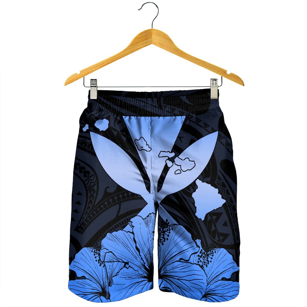 Hawaiian Kanaka Men's Shorts Hibiscus Polynesian Love - Blue - AH - Polynesian Pride