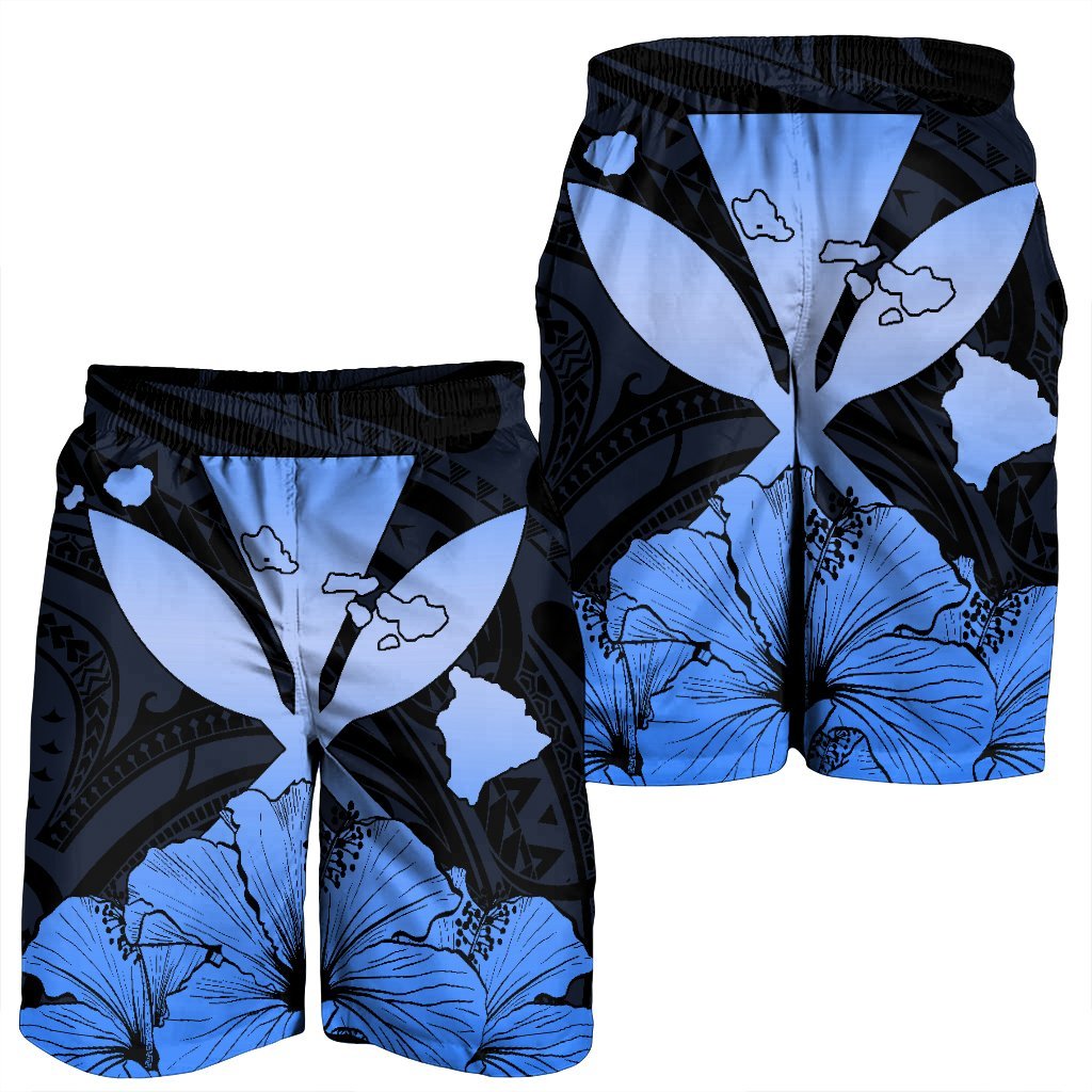Hawaiian Kanaka Men's Shorts Hibiscus Polynesian Love - Blue - AH - Polynesian Pride