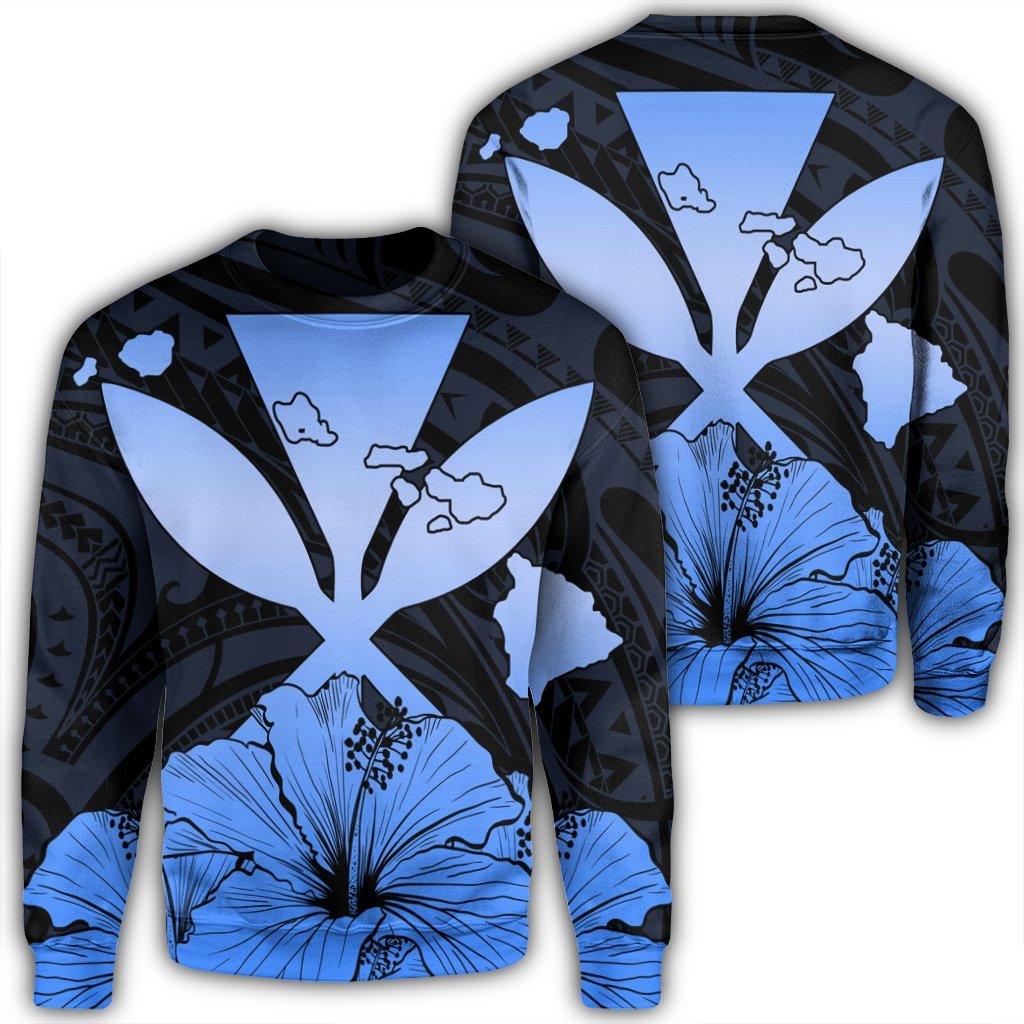 Hawaiian Kanaka Sweatshirt Hibiscus Polynesian Love - Blue - AH Unisex Black - Polynesian Pride