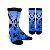 Hawaiian Kanaka Crew Socks Hibiscus Polynesian Love - Blue - AH Crew Socks White - Polynesian Pride