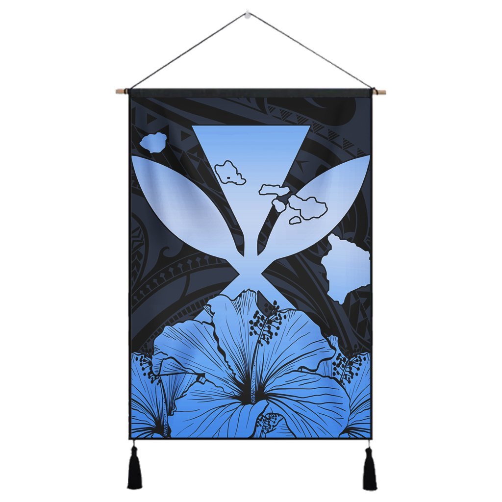 Hawaiian Kanaka Hanging Poster Hibiscus Polynesian Love - Blue - AH Hanging Poster Cotton And Linen - Polynesian Pride