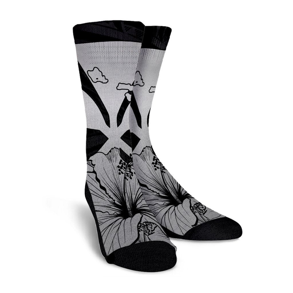 Hawaiian Kanaka Crew Socks Hibiscus Polynesian Love - Gray - AH - Polynesian Pride
