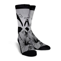 Hawaiian Kanaka Crew Socks Hibiscus Polynesian Love - Gray - AH - Polynesian Pride
