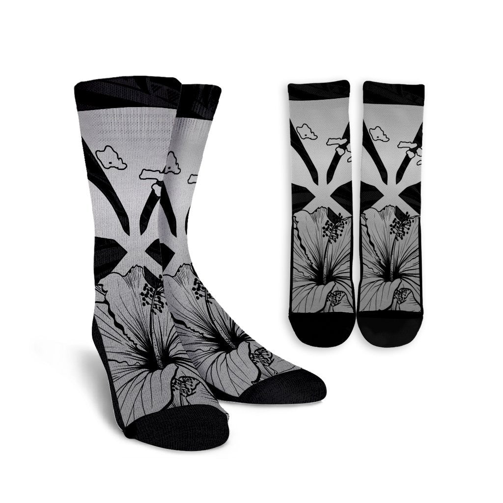 Hawaiian Kanaka Crew Socks Hibiscus Polynesian Love - Gray - AH Crew Socks White - Polynesian Pride