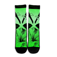 Hawaiian Kanaka Crew Socks Hibiscus Polynesian Love - Green - AH - Polynesian Pride