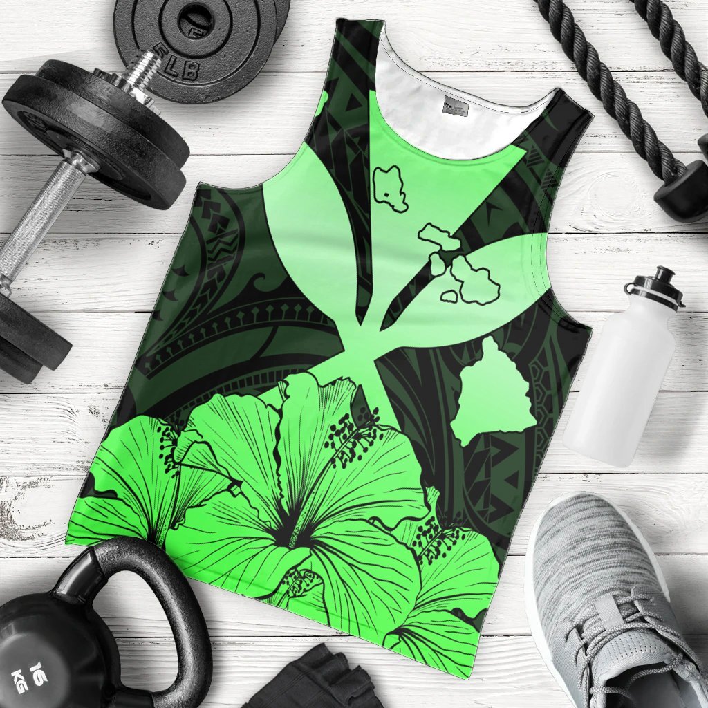Hawaiian Kanaka Tank Top Hibiscus Polynesian Love - Green - AH - Polynesian Pride