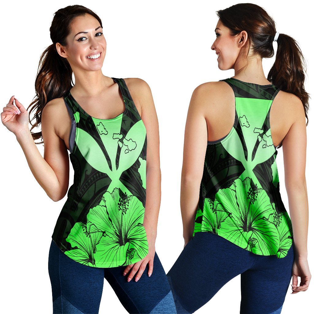 Hawaiian Kanaka Racerback Tank Hibiscus Polynesian Love - Green - AH Black - Polynesian Pride