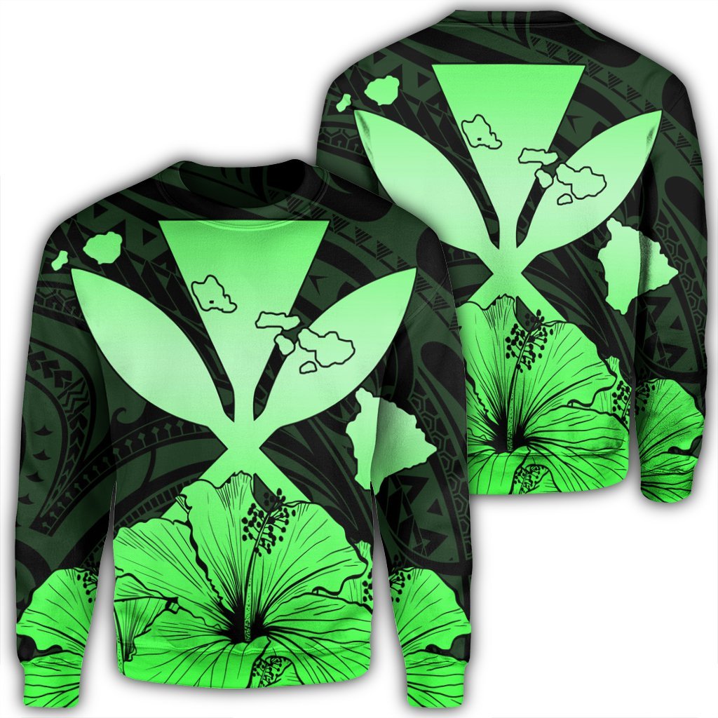 Hawaiian Kanaka Sweatshirt Hibiscus Polynesian Love - Green - AH Unisex Black - Polynesian Pride