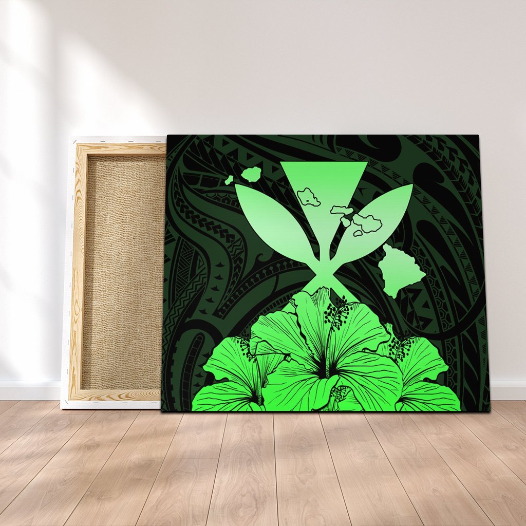 Hawaiian Kanaka Canvas Hibiscus Polynesian Love - Green - AH Canvas Poly-cotton - Polynesian Pride