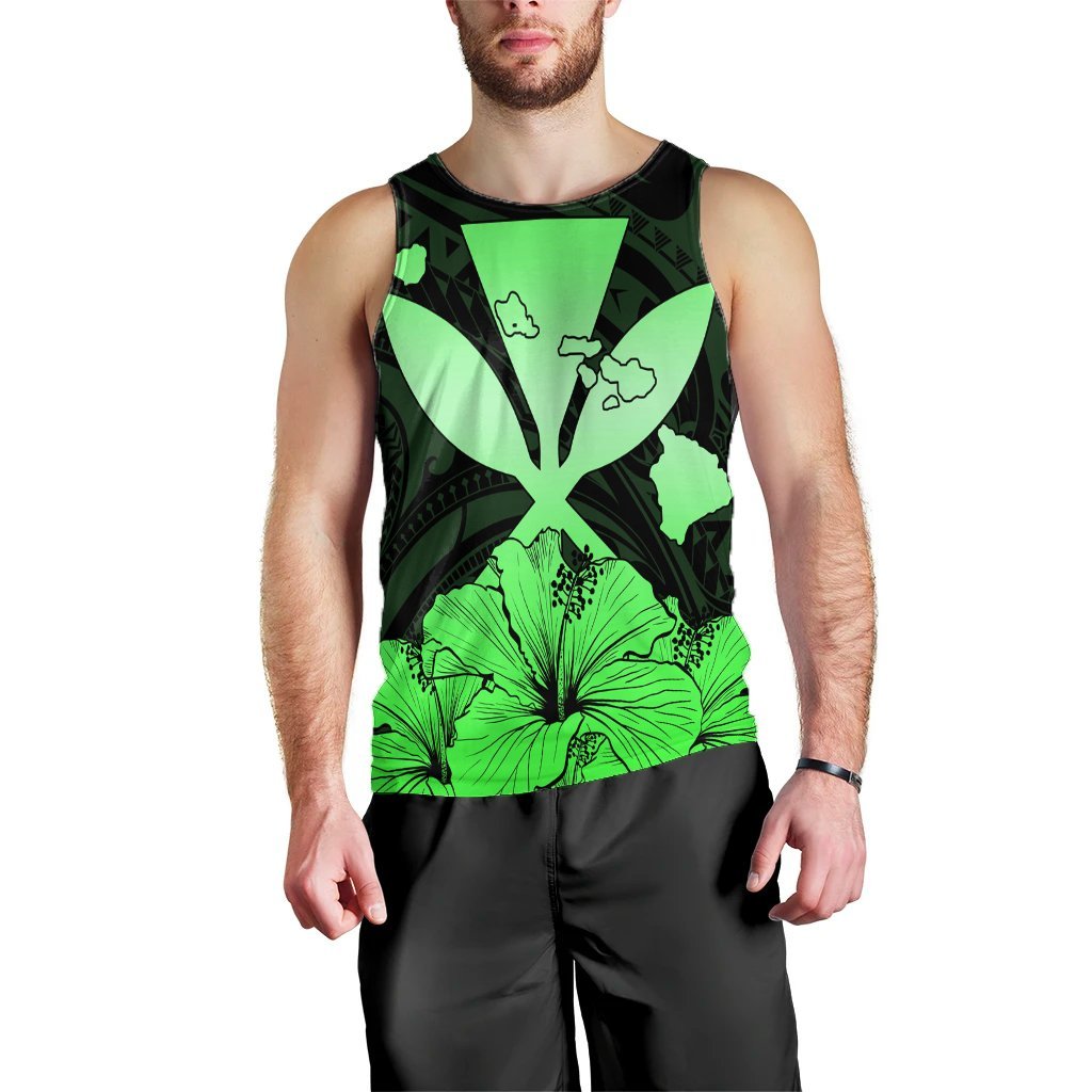 Hawaiian Kanaka Tank Top Hibiscus Polynesian Love - Green - AH Black - Polynesian Pride