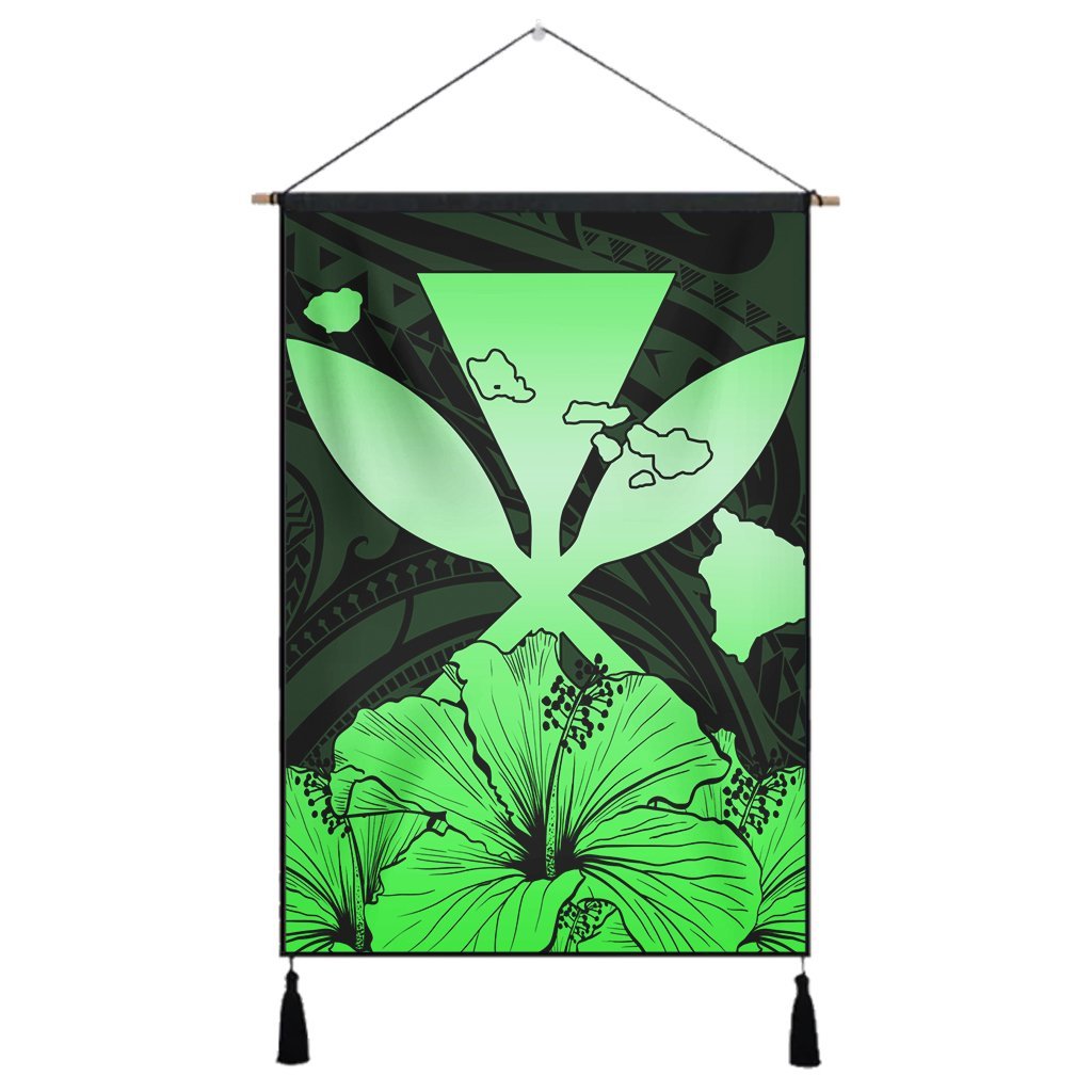 Hawaiian Kanaka Hanging Poster Hibiscus Polynesian Love - Green - AH Hanging Poster Cotton And Linen - Polynesian Pride