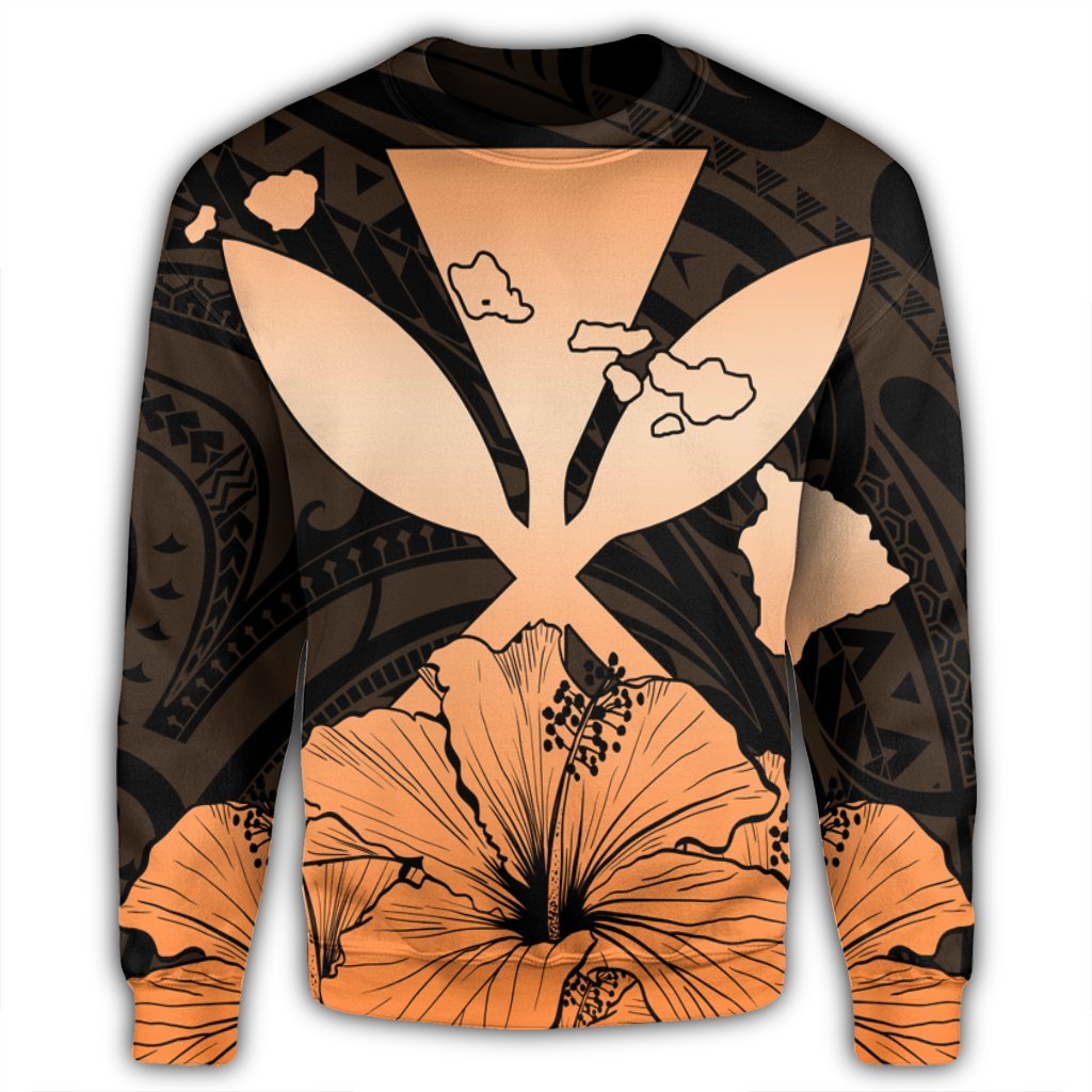 Hawaiian Kanaka Sweatshirt Hibiscus Polynesian Love - Orange - AH - Polynesian Pride