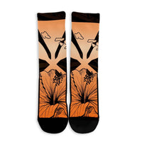 Hawaiian Kanaka Crew Socks Hibiscus Polynesian Love - Orange - AH - Polynesian Pride