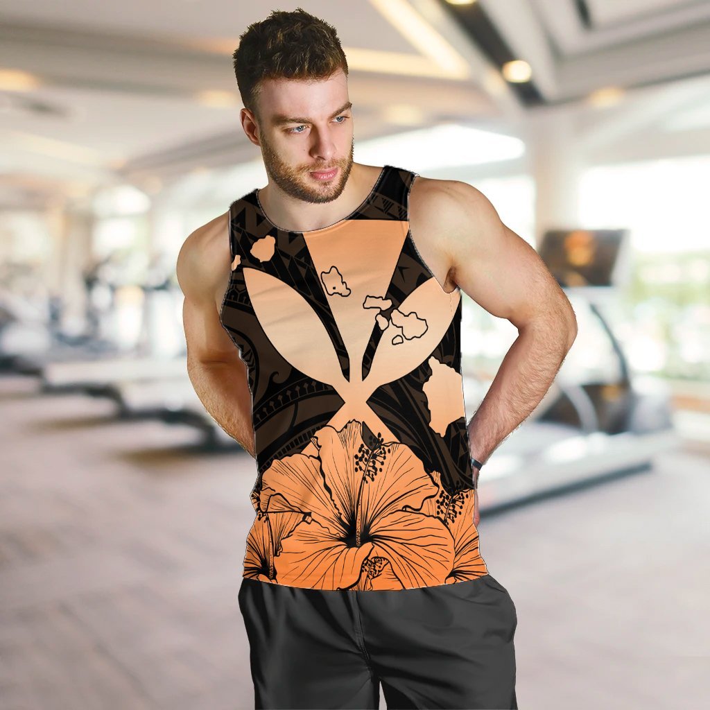 Hawaiian Kanaka Tank Top Hibiscus Polynesian Love - Orange - AH - Polynesian Pride