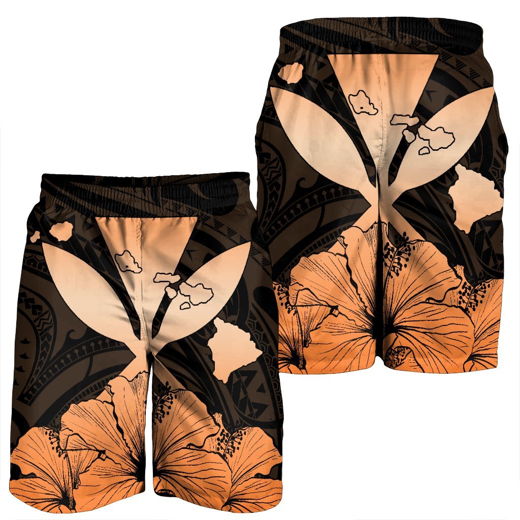 Hawaiian Kanaka Men's Shorts Hibiscus Polynesian Love - Orange - AH - Polynesian Pride