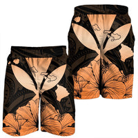 Hawaiian Kanaka Men's Shorts Hibiscus Polynesian Love - Orange - AH - Polynesian Pride