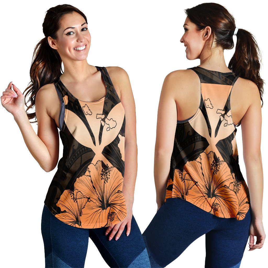 Hawaiian Kanaka Racerback Tank Hibiscus Polynesian Love - Orange - AH Black - Polynesian Pride