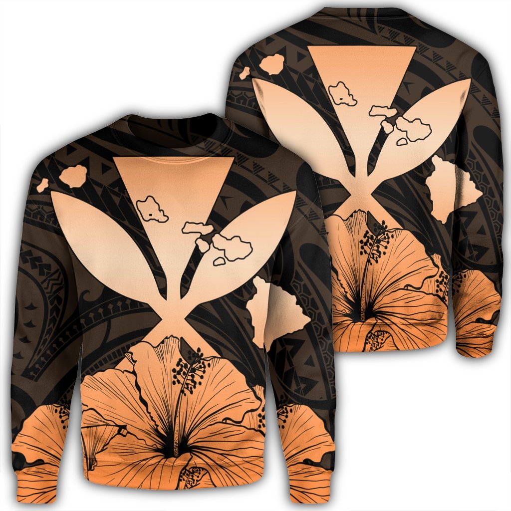 Hawaiian Kanaka Sweatshirt Hibiscus Polynesian Love - Orange - AH Unisex Black - Polynesian Pride