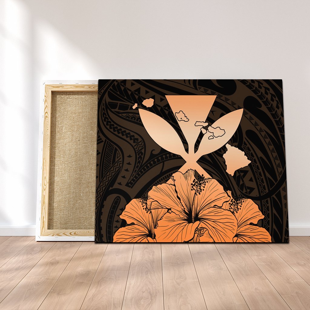 Hawaiian Kanaka Canvas Hibiscus Polynesian Love - Orange - AH Canvas Poly-cotton - Polynesian Pride