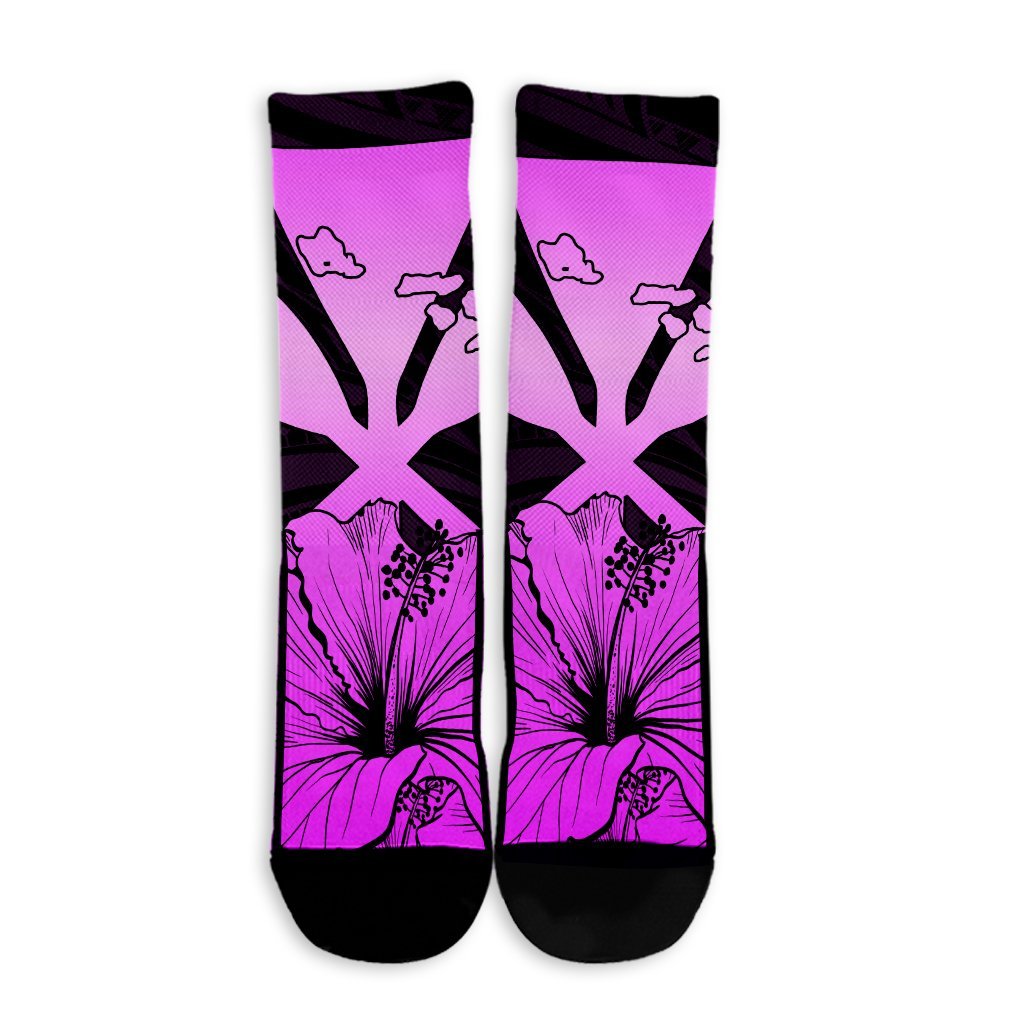 Hawaiian Kanaka Crew Socks Hibiscus Polynesian Love - Pink - AH - Polynesian Pride