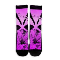 Hawaiian Kanaka Crew Socks Hibiscus Polynesian Love - Pink - AH - Polynesian Pride