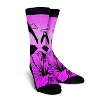 Hawaiian Kanaka Crew Socks Hibiscus Polynesian Love - Pink - AH - Polynesian Pride