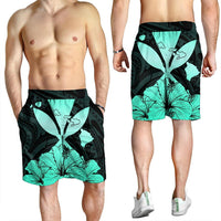 Hawaiian Kanaka Men's Shorts Hibiscus Polynesian Love - Turquoise - AH - Polynesian Pride