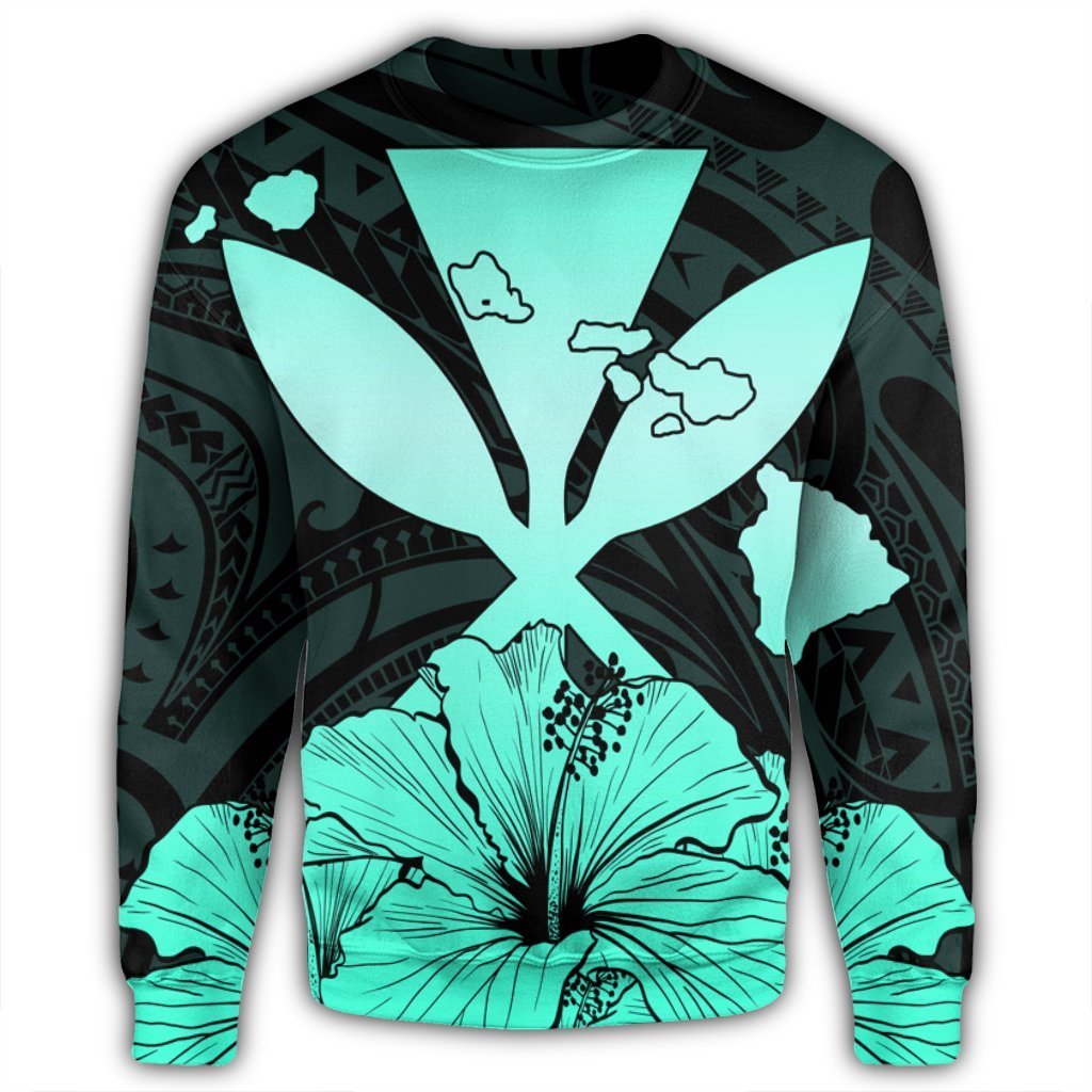 Hawaiian Kanaka Sweatshirt Hibiscus Polynesian Love - Turquoise - AH - Polynesian Pride