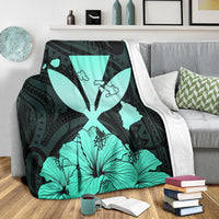 Hawaiian Kanaka Premium Blankets Hibiscus Polynesian Love - Turquoise - AH - Polynesian Pride