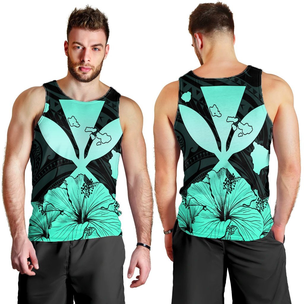 Hawaiian Kanaka Tank Top Hibiscus Polynesian Love - Turquoise - AH - Polynesian Pride