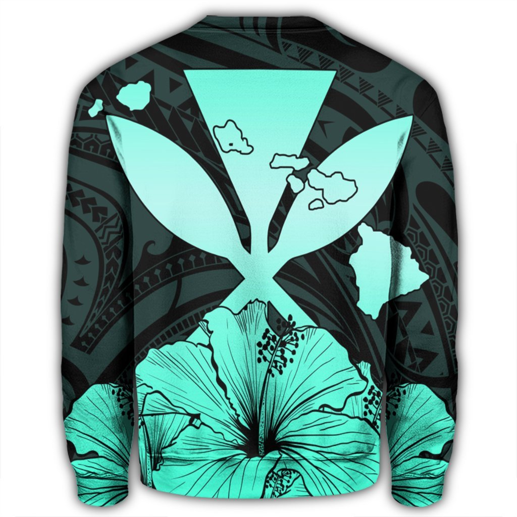 Hawaiian Kanaka Sweatshirt Hibiscus Polynesian Love - Turquoise - AH - Polynesian Pride